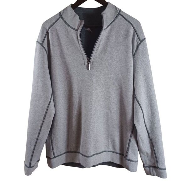 Tommy Bahama L Reversible 1/4 Zip Pullover Sweatshirt Gray Long Sleeve Sweater - Picture 2 of 8